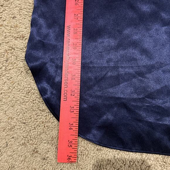 Morgan Taylor Intimates 2X NIGHT SHIRT Liquid SATIN Button Front NAVY BLUE F25 - Picture 9 of 9